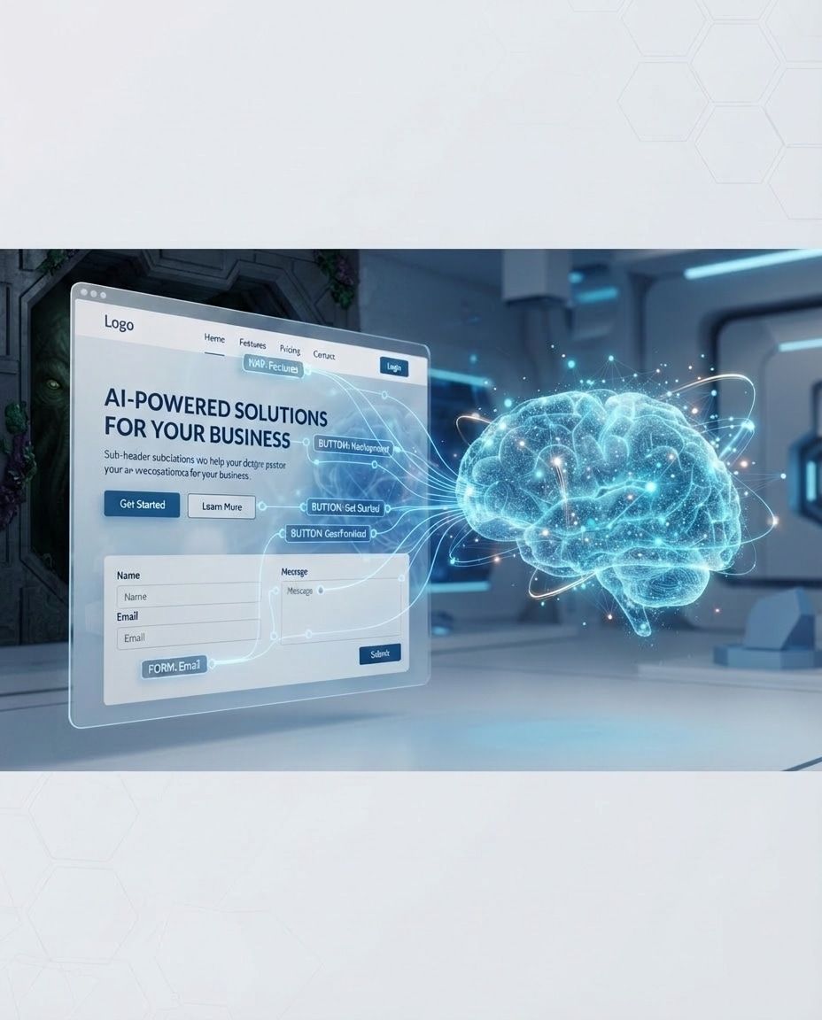 A robot or AI agent icon interacting with a web page interface