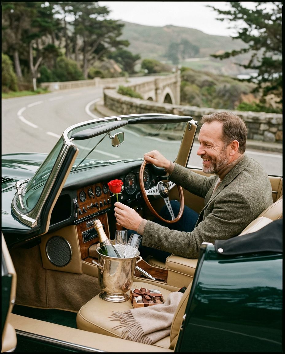 A hand resting on a car steering wheel during a long highway drive