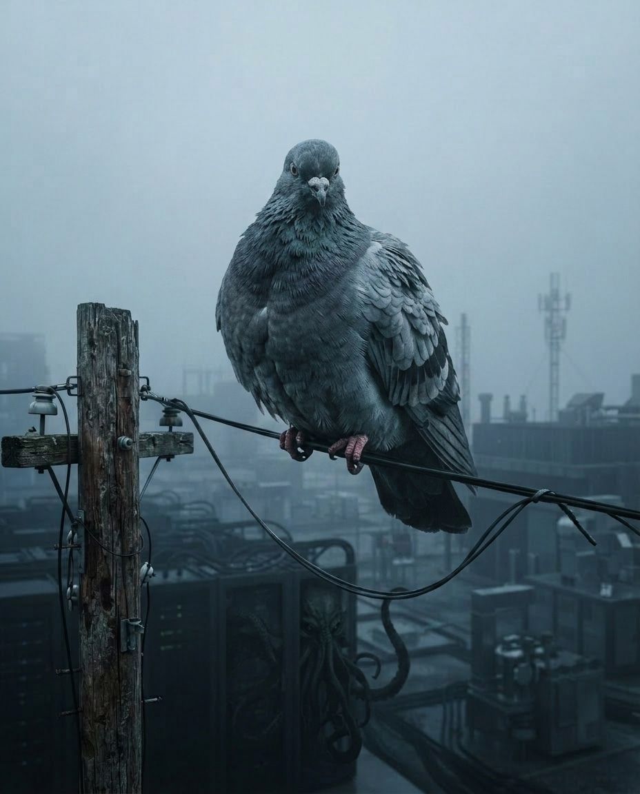 A pigeon balanced on a tension wire, illustrating an uncertain but not implausible standard