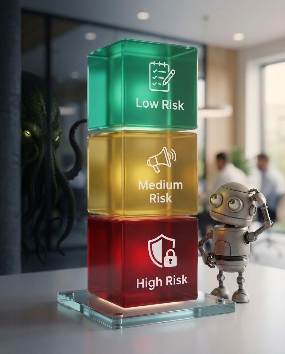 A risk gauge or dial, representing the three-tier risk sorting system