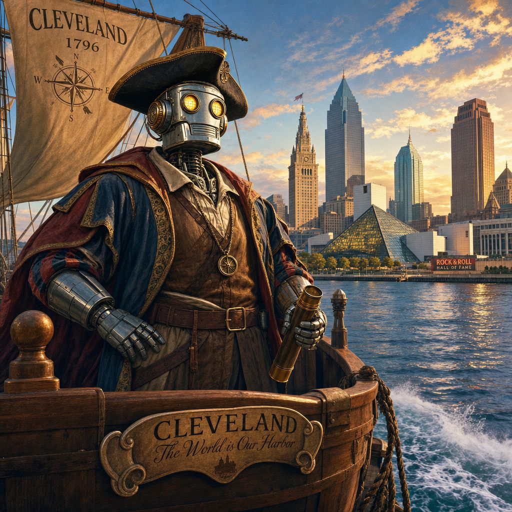 A robot in a captain's hat, standing at the helm — representing the judgment calls a site migration requires